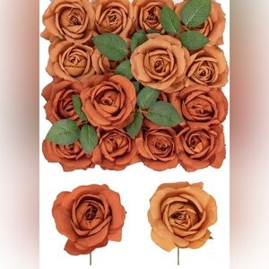16 Count Burnt Orange Terracotta Silk Roses 4 Inch & Stems Bouquet Flowers New